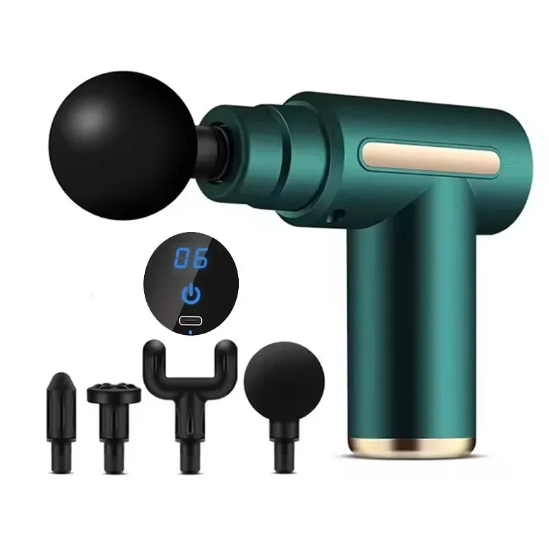Portable Fascial Massage Gun With LED Touch Electric Percussion Pistol Massager Body Relaxation Screen Replaceable Massage Head