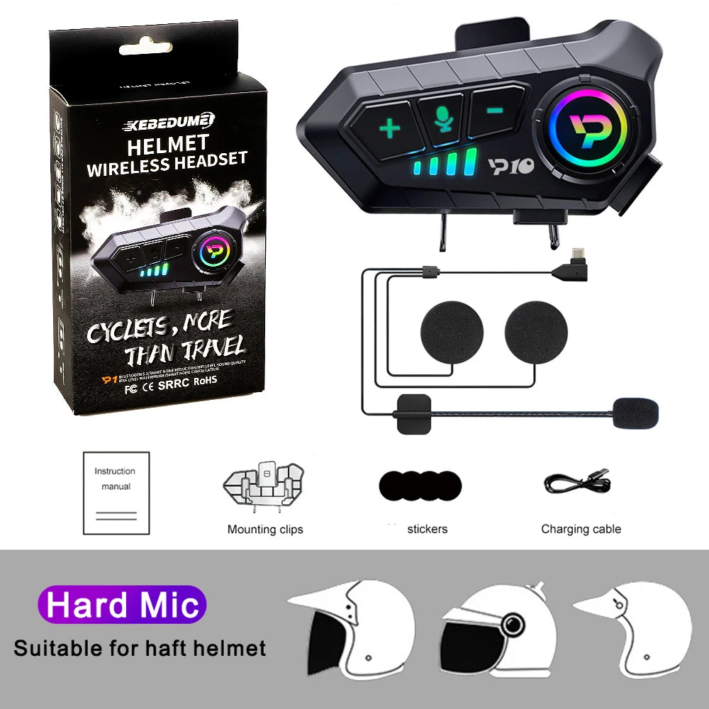 Bluetooth Motorcycle Helmet Headset 5.3 Wireless IPX6 Waterproof Noice Reduction Earphone 2000mah Long Standby Handsfree