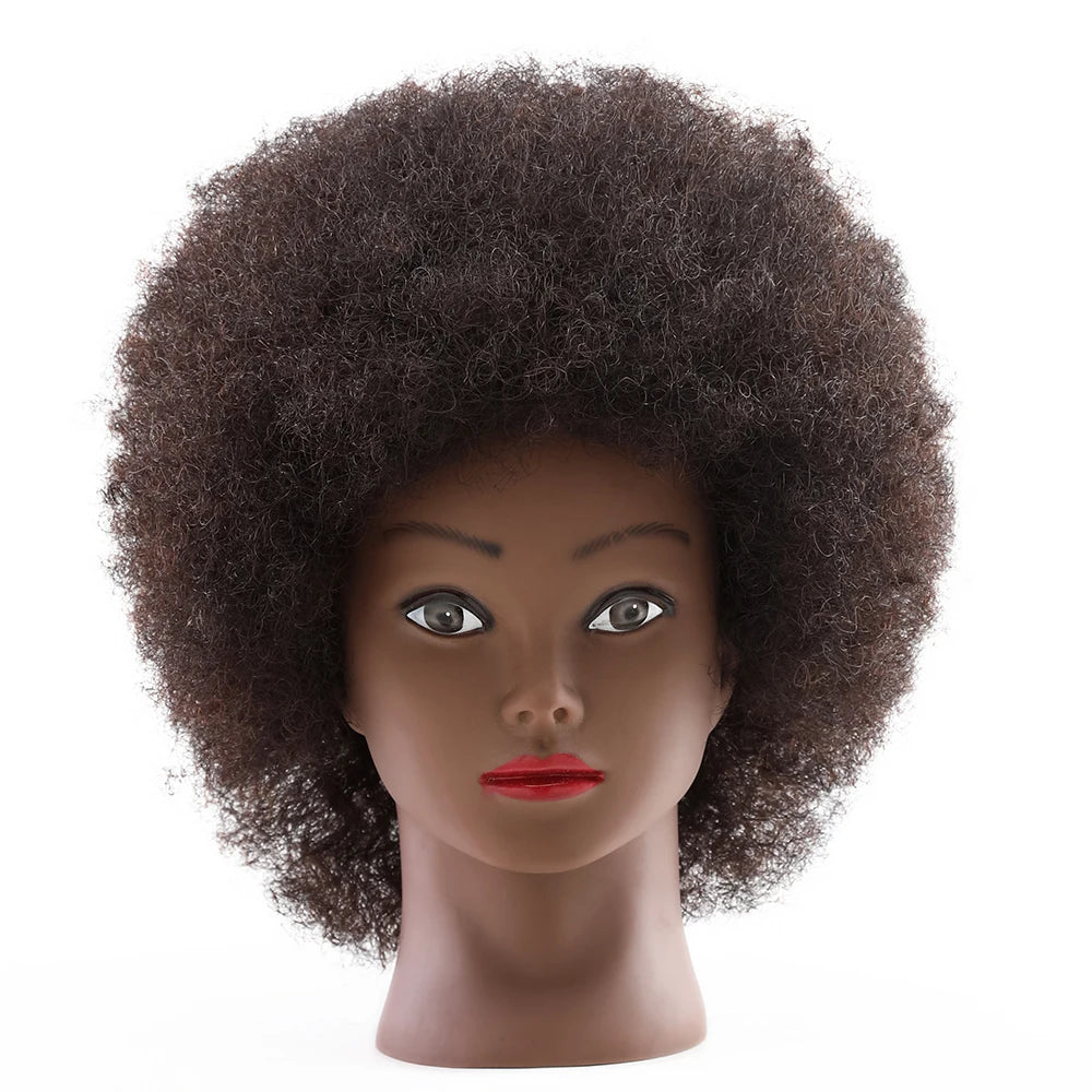 8 Inch 100% Human Hair Afro Mannequin Head Traininghead Styling Braid Hair Dolls Head for Practicing Cornrows and Braids