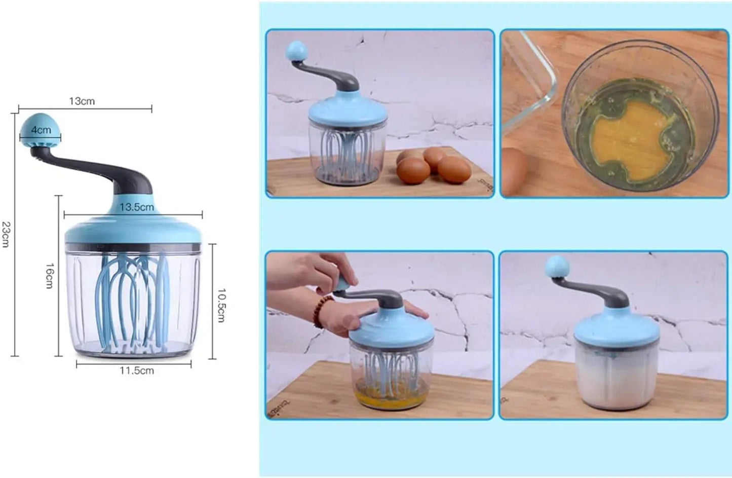 Egg Whisk Plastic Hand Crank Push Whisk Blender Long Crank Multi-Functional Manual Eggs Beater Practical Kitchen Tool