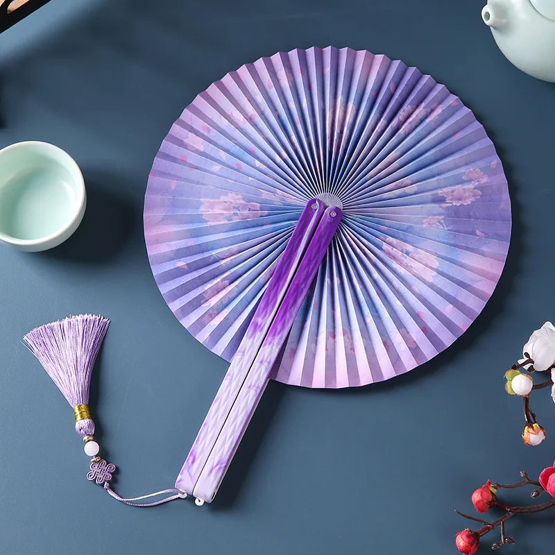Magnetic Folding Round Fan Chinese Antique Style Dancer Hanfu Fan Student Gift Wedding Perform Dance Party Fan Photography Prop