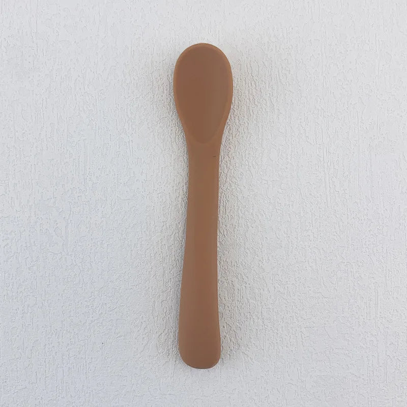 Baby Soft Silicone Spoon Food-grade Silicone Children's Supplementary Feeding Training Spoon Long-handle Silicone Feeding Spoon
