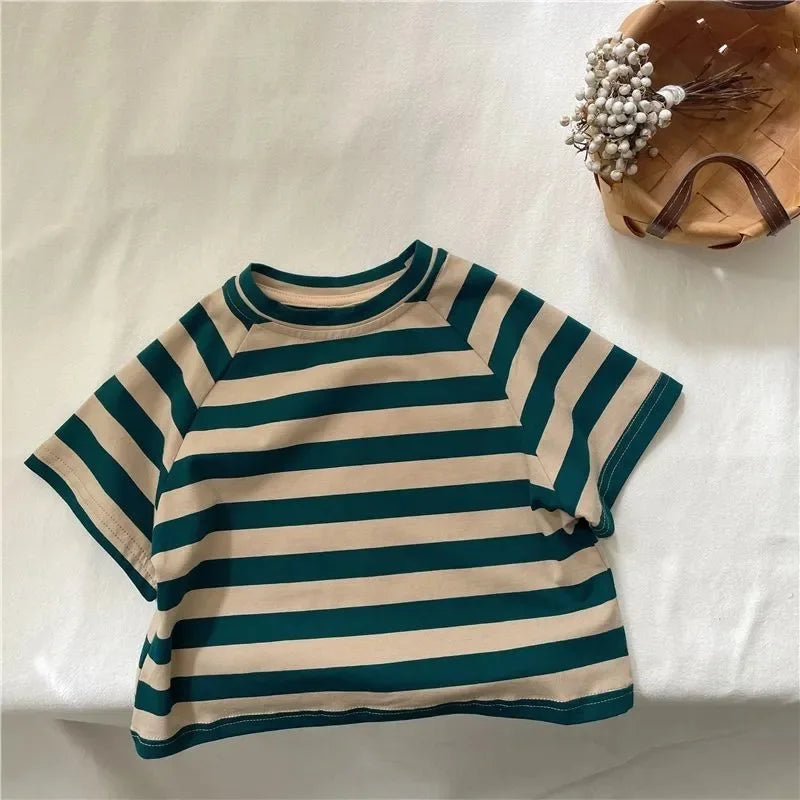 Fashion striped T-shirts for kids baby cotton short sleeve Tees boys and girls casual Tops clothes
