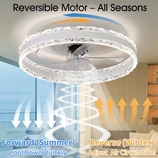 Smart Ceiling Fans With Light Slim Build Dimmable 6-speed Adjustment 50cm Electric Fan Silent Deco For Bedroom Study Dining Room