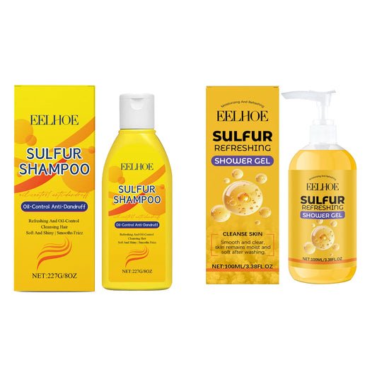 Sulfur Shampoo Shower Gel Set Moisturizing Dry Skin Cleaning Scalp Remove Dandruff Oil Control Deep Nourishing Smooth Body Wash