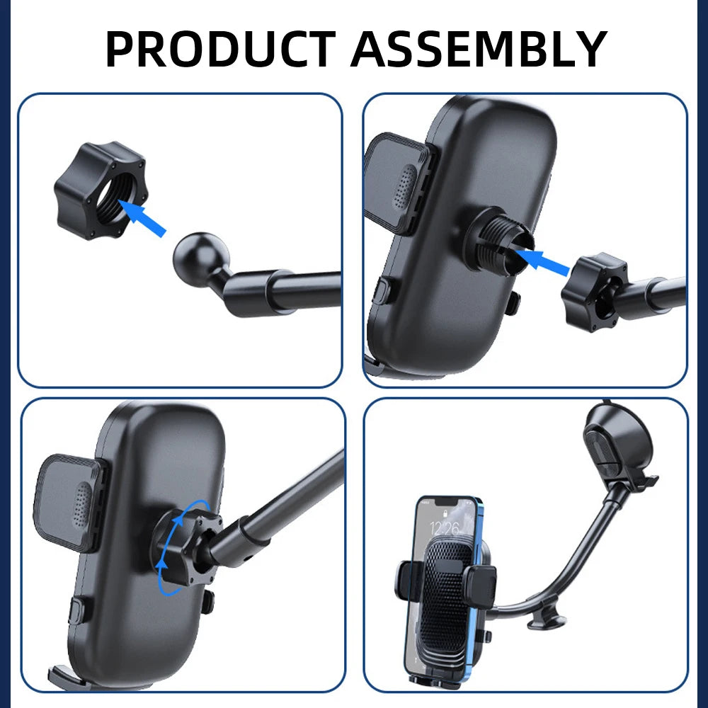 Dashboard Phone Holder for Car【360° Widest View】9in Flexible Long Arm, Universal Handsfree Auto Windshield Air Vent Phone Mount