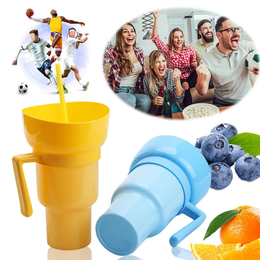 1000ml Cup and Bowl Combo Multifunction Stadium Tumbler Snack and Drink Cup 2 In 1 with Straw & Handle for Cinema Home Travel