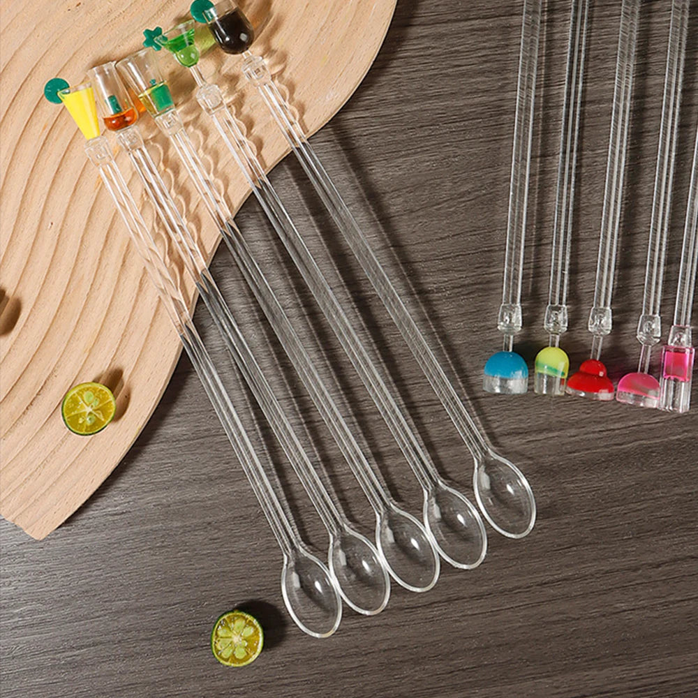 5Pcs/10Pcs Swizzle Sticks Acrylic Cocktail Stirrers 9 Inch Clear Shafts Drink Stirrer for Bars Cafes Party Restaurants Home Use