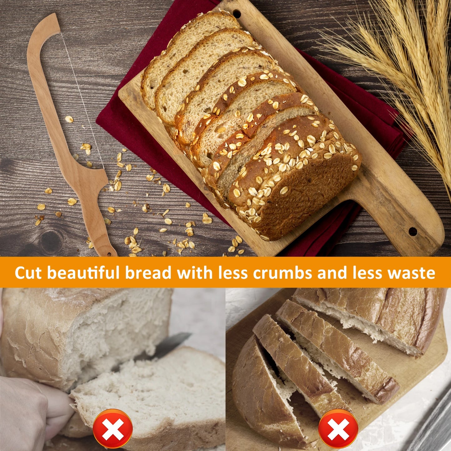 Wooden Bread Bow Knife Bow Bread Knife for Sourdough with Wooden Handle Bread Slicer for Homemade Bread Sourdough Bread Cutter