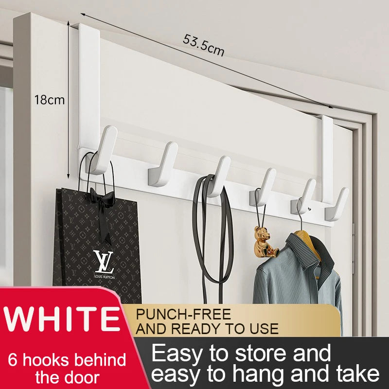 Hooks Over The Door Bathroom Organizer Rack Durable Hanging Row Hook Holder Clothes Coat Hat Towels Hanger Storage 5/6/7 Hooks