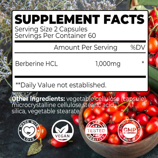 Berberine Extract 1000 Mg - Vegan, Non-GMO, Gluten-Free