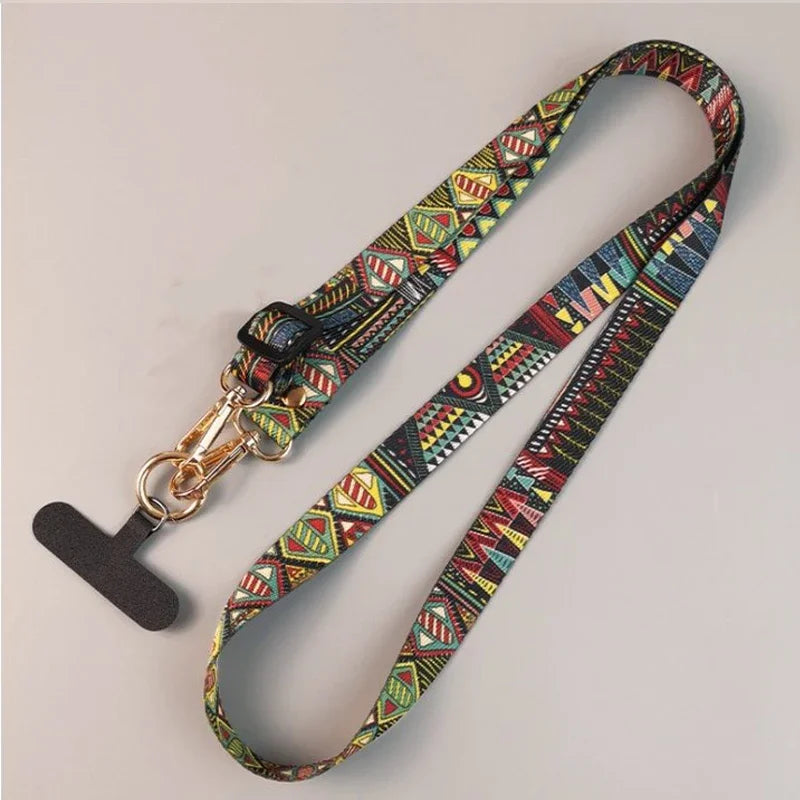 Mobile Phone Clip Antilost Retro Pattern Strap Crossbody Long Straps Adjustment Length Hanging Universal Neck Lanyard for iPhone