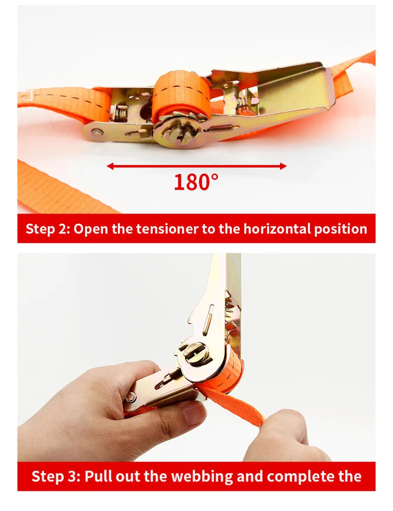 Heavy Duty Metal Buckle Tie-Down Cargo Straps for Car and Truck - Strong Ratchet Belt for Secure Luggage and Cargo Transport