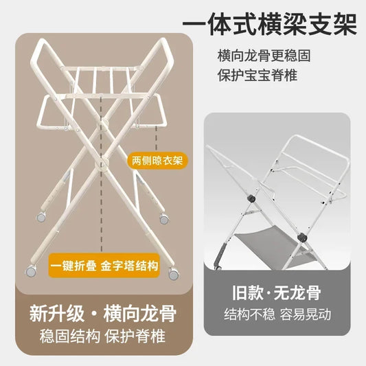 Portable Baby Changing Table for Nursery Height Adjustable Foldable Diaper Table with Swivel Wheels Drying Rack Large Storage
