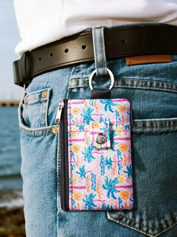 RFID Blocking Small Wallet Lightweight Slim Mini Wallet with Card & Clear ID Window - Zippered, Key Ring