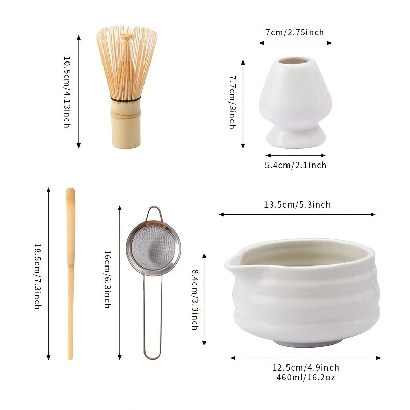 Set of 5, Japanese Matcha Mixer Set, ceramic Matcha bowl with mouth and Matcha Mixer set Matcha set,