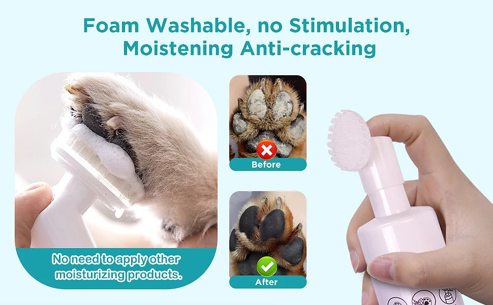 Clean Paws | No-Rinse Dog Paw Cleaner & Puppy Paw Washer | Gentle, Fragrance-Free, pH Balanced Foaming Cleanser with Silicone Br
