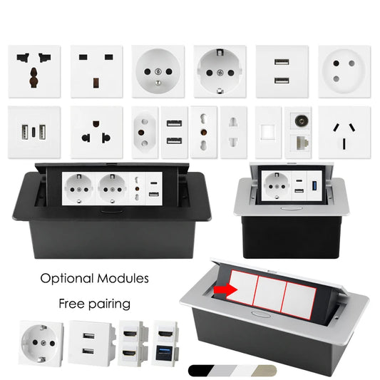 Hidden Desktop Pop-Up Socket DIY Multifunctional USB Type-C Outlet For Meeting Room Office Electrical Switch Countertops Plug