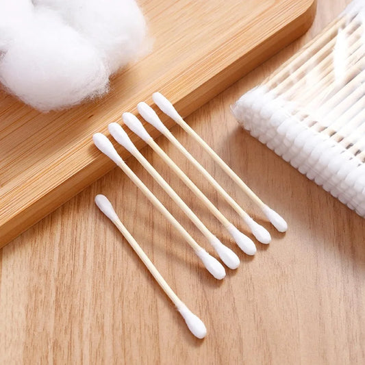 100 Pcs Cotton Swabs Wooden Cotton Sticks Double-Tipped Cotton Buds Chlorine-Free Hypoallergenic Cotton Swabs Makeup Tools