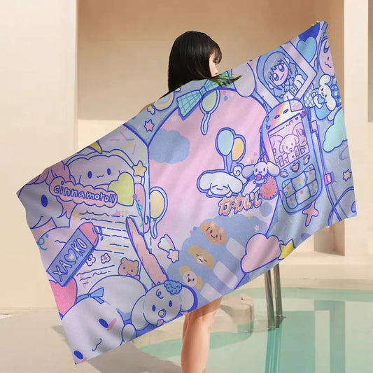 Cartoon C-Cinnamorolls Cartoon Beach Towel Cute Kawaii Room Decor Bath Girls Children Hand Towels For Bathroom Shower