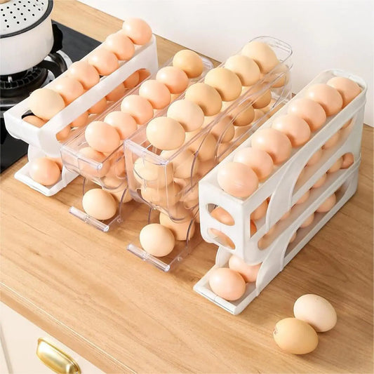 Egg Holder for Fridge Auto Rolling Fridge Egg Organizer Space-Saving Egg Dispenser Holder Large Capacity Egg Dispenser for Refri