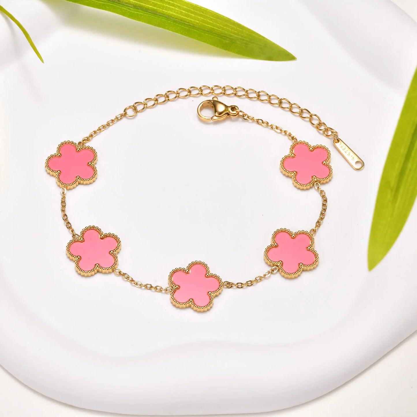 Vnox Stainless Steel Colorful Clover Cute Hand Bracelet For Woman Fashion Five Leaf Flower Lucky Jewelry Accessories Gift To Her