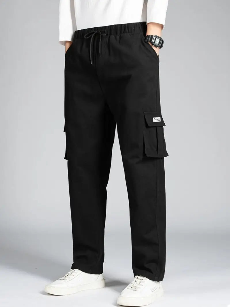 Men's Casual Wide Leg Pants Loose Straight Hip-Hop Streetwear Fashion Cargo Trousers with Pockets