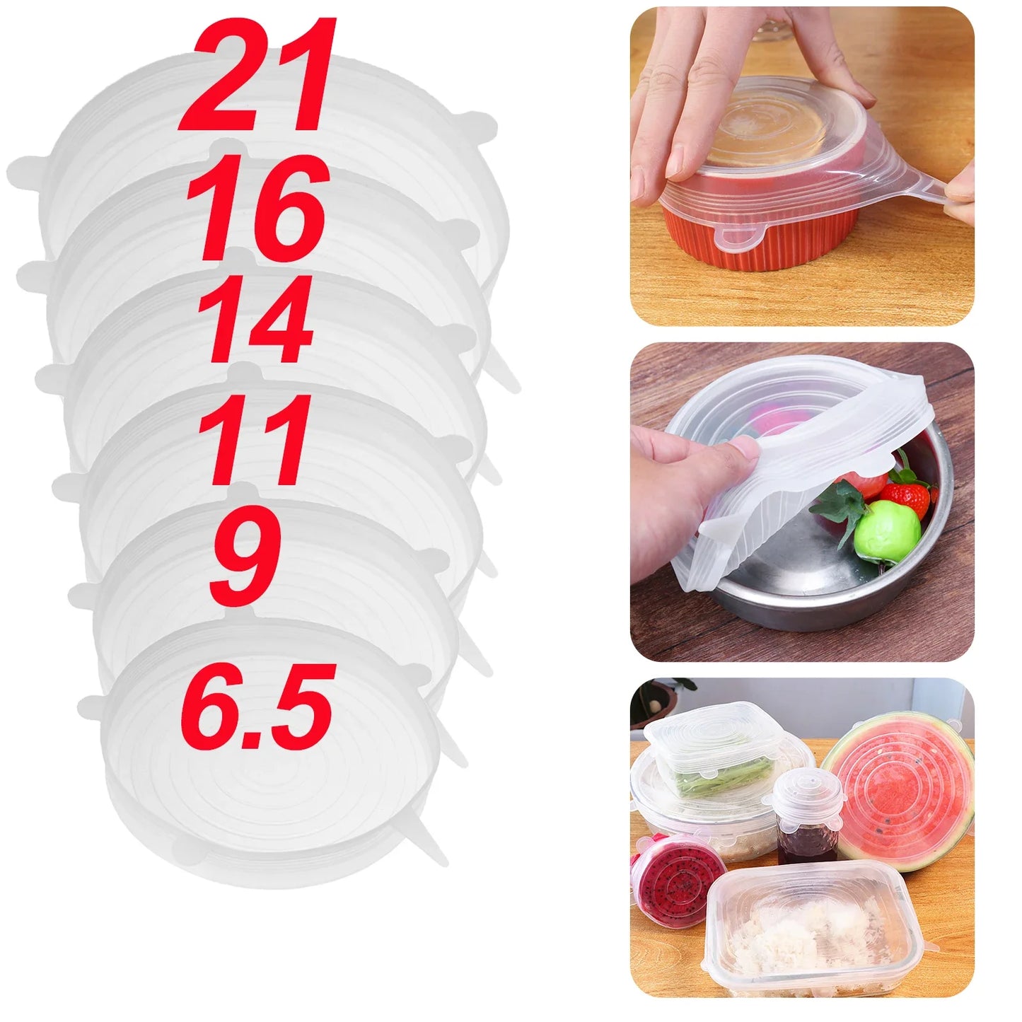 Fresh Cover Stretch Silicone Lids Heat Resistant Reusable Universal Fit for Bowl Pot Pan Microwave Refrigerator Storage Leak