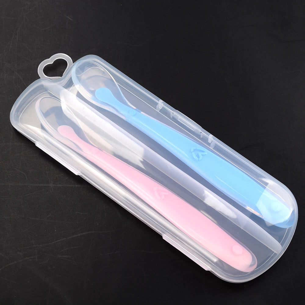 Baby Silicone Soft Spoon Training Feeding Spoons With Box Tableware for Children kid Infants Sensing Solid feeding Cutlery 1 Set