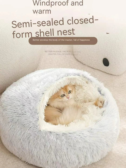 Cat Bed for Indoor Cats, Round Cat Nest Bed, Warm Soft Cat Cave Bed, Winter Self Warming Cat Bed, Small Puppy Pet Sleeping Bed