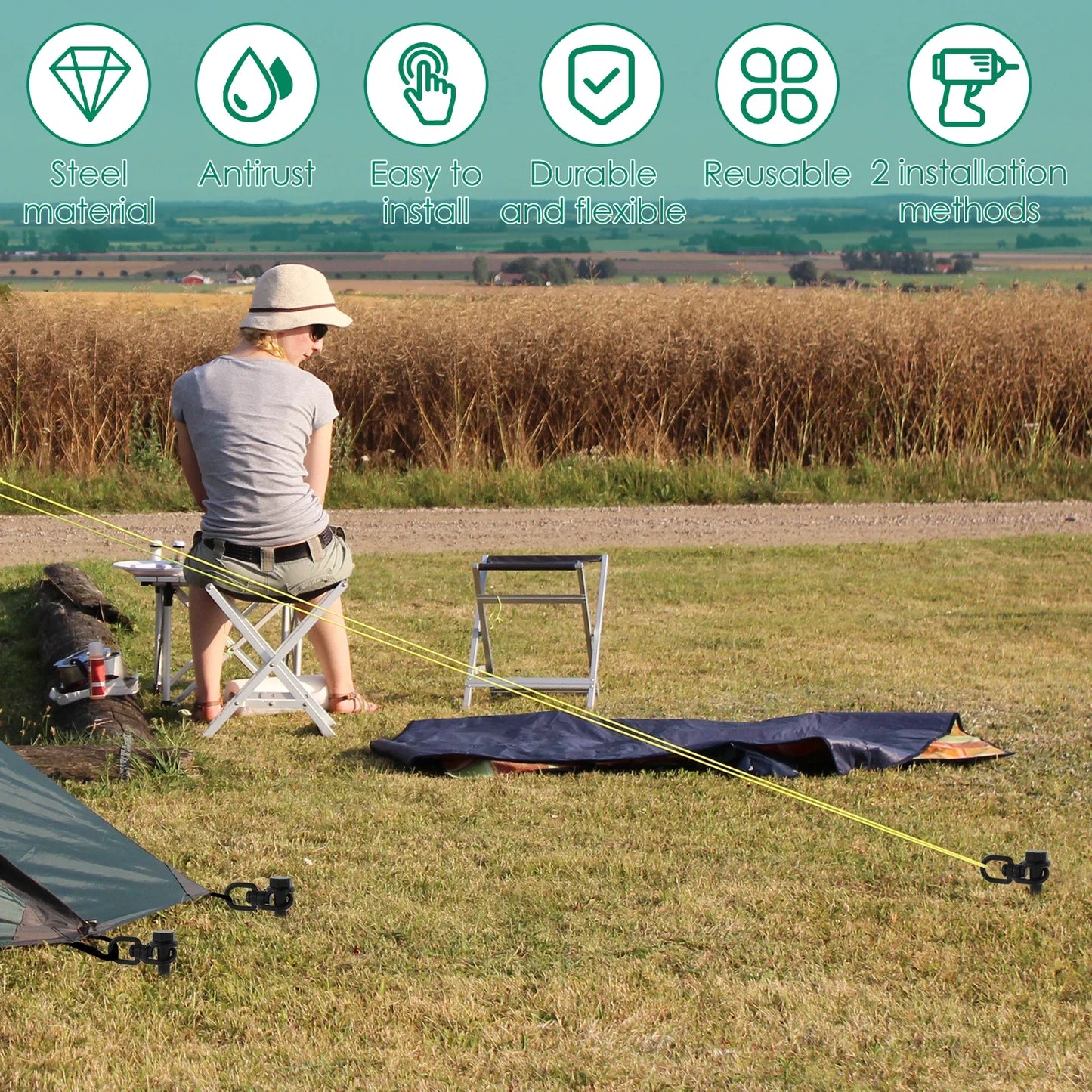 4Pcs Trampoline Anchors Set 11.8inch Heavy Duty Ground Anchors High Wind Trampoline Stakes Manual/Drill Installed Swing Anchors