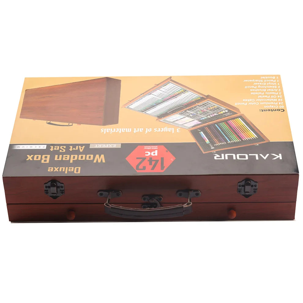 Art Supplies, Aesthetic Cute Preppy Stuff School Supplies, 142-Pack Deluxe Wooden Art Set Crafts Drawing Painting Coloring Kit