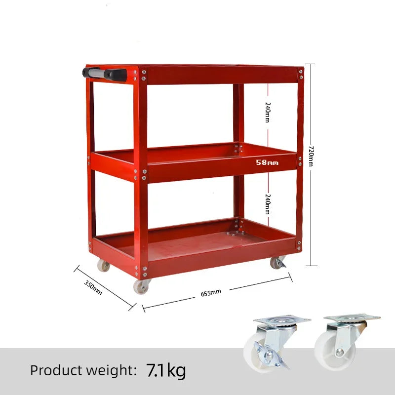 Mechanical Workshop Tools with Wheels, Tool Carts 3-layer Mobile Tool Car, Multifunctional and Heavy-duty Auto Repair Parts Car