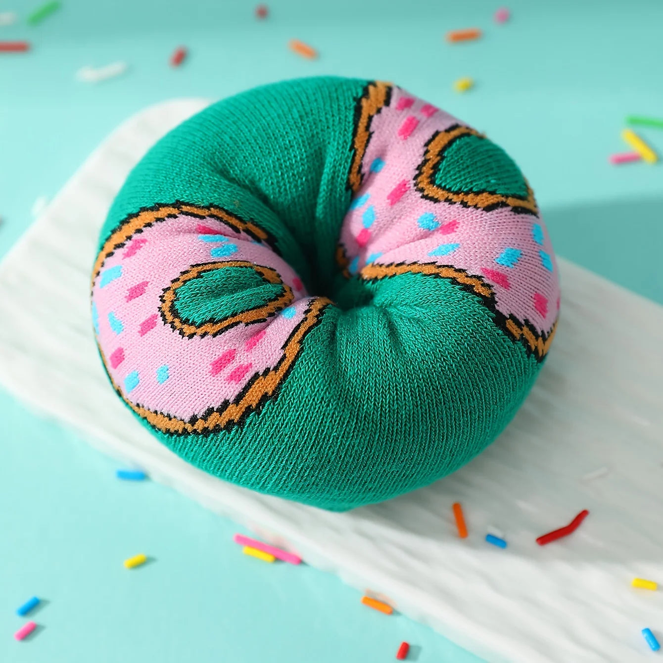 A pair of novelty interesting donut socks comfortable and breathable suitable for Halloween Christmas Valentine's Day Gifts