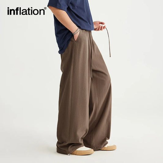 INFLATION Bamboo Cotton Linen Wide Leg Pants 2024 Spring Summer All-match Casual Mens Trousers