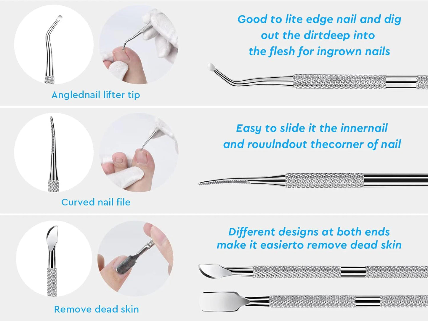 6pcs Stainless Steel Manicure Pedicure Knife To Remove Dead Skin Calluses Thick Hard Nail Clippers Acne Needle Pick Tool Set