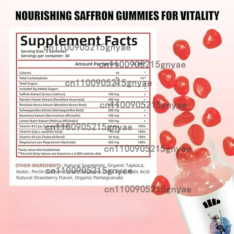 Saffron Extract Gummies - Containing Passion Fruit, St. John's Grass, GABA, and Vitamin D2- Emotional Support for Digestion
