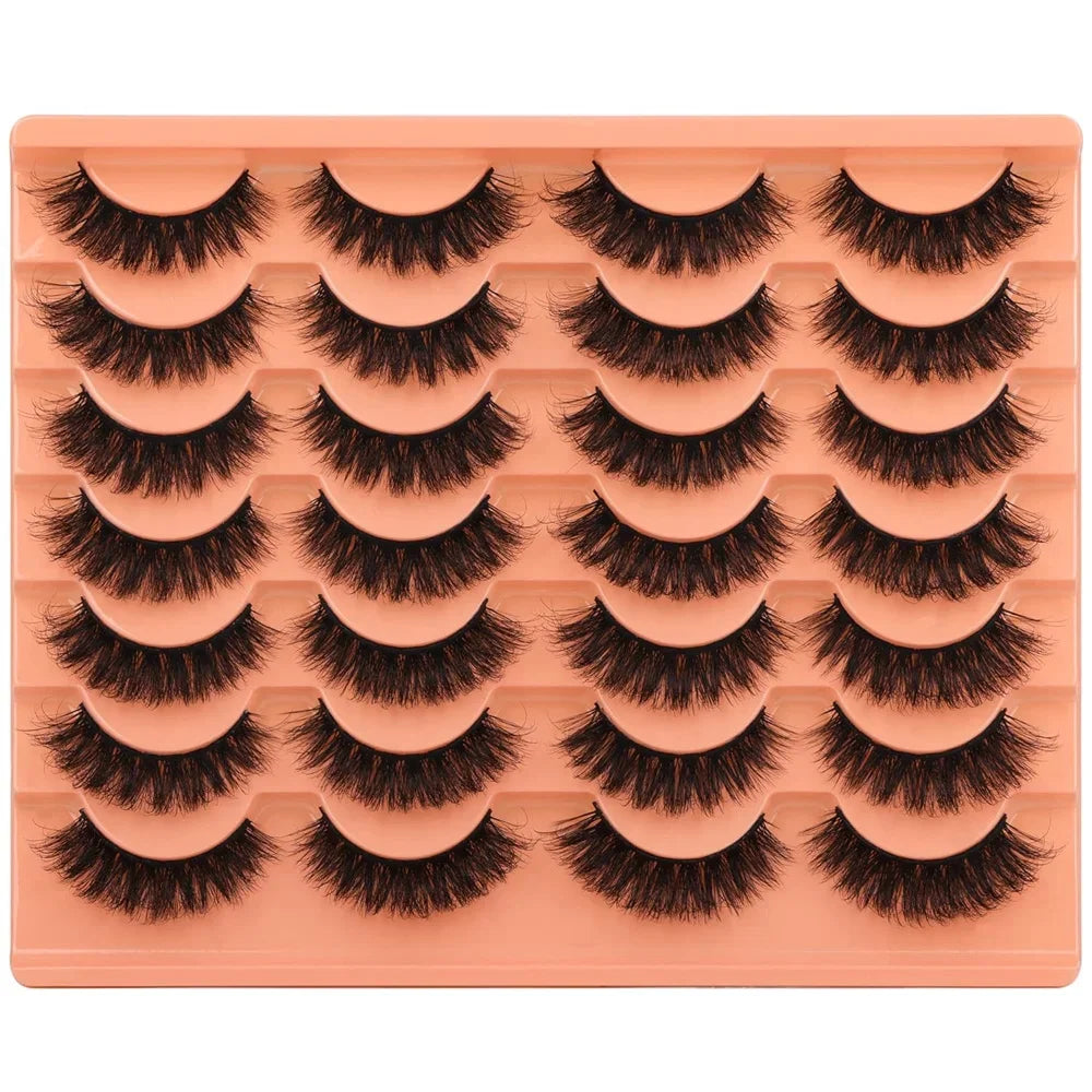 14 Pairs Natural Look False Eyelashes Thick Fluffy Faux Mink Lashes Pack Cat Eye Lashes that Look Like Extensions Black