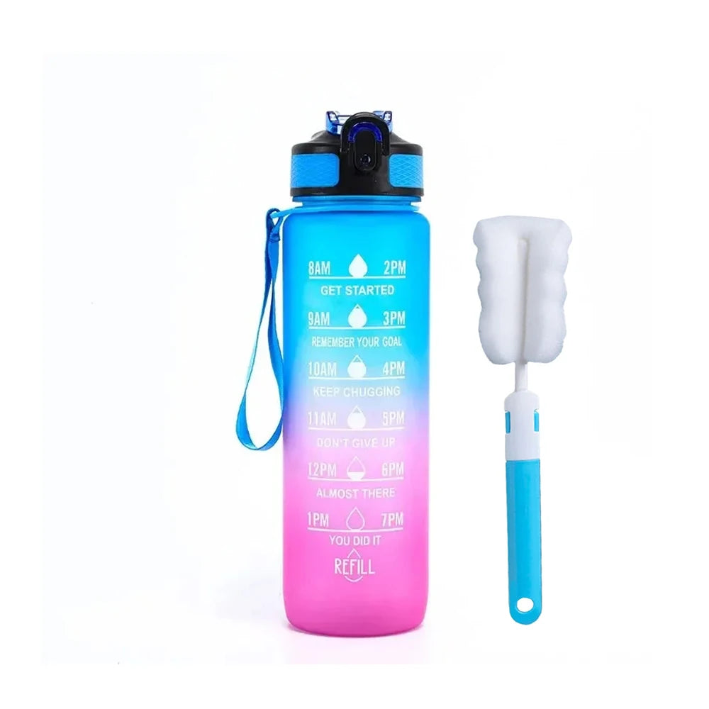 32 oz Drinking Water Bottle with Times to Drink and Straw, Motivational with Carrying Strap, Leakproof BPA & Toxic Free