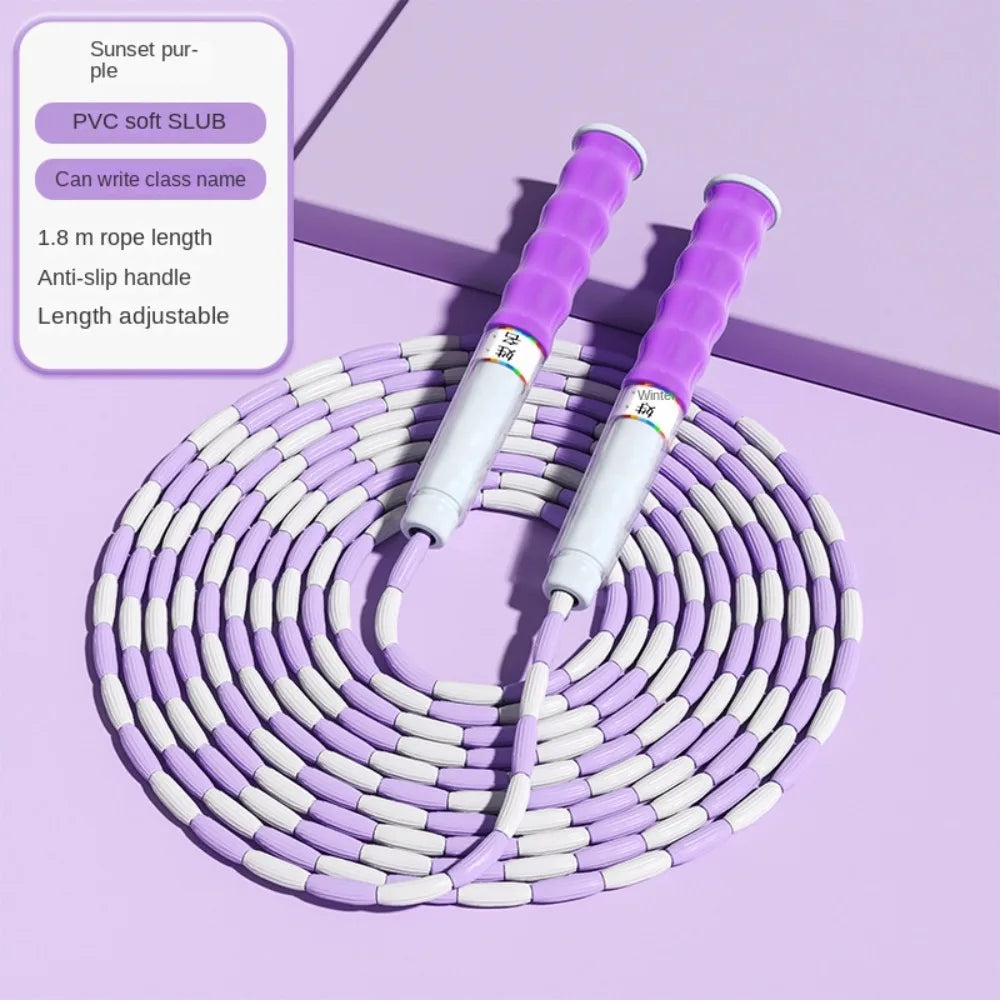 Bamboo Joint Soft Bead Skipping Rope 2.8m Solid Color Segmented Fitness Jump Rope Durable Anti-Skid Sports Rope