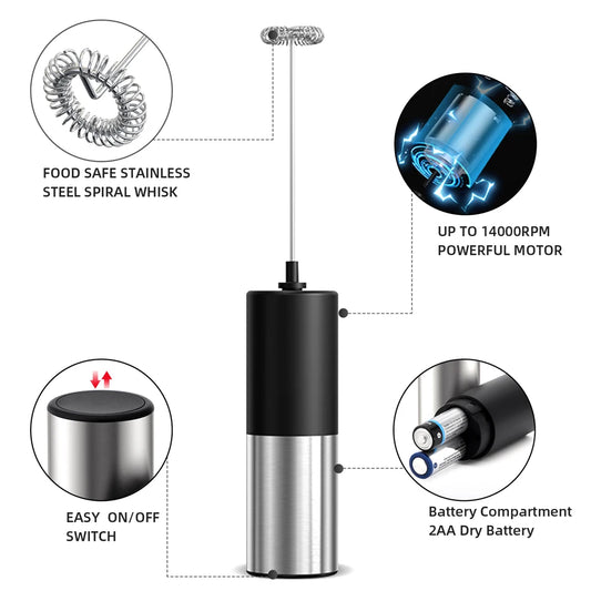 Electric Milk Frother Milk Blender Handheld Drink Mixer with Steel Stand Foam Maker Whisk Mini Blenders for Coffee Hot Chocolate