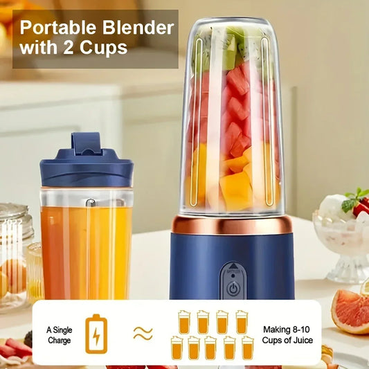 Portable 2 Cup Electric Juicer Blender - USB Rechargeable, 6 BladeCordless Personal Blender for Fruits and Vegetables