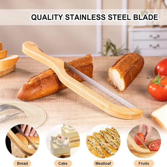 15.8Inch Wooden Bread Bow Knife Bread Slicer With Wooden Handle Bread Slicer For Homemade Bread Sourdough Bread Cutter