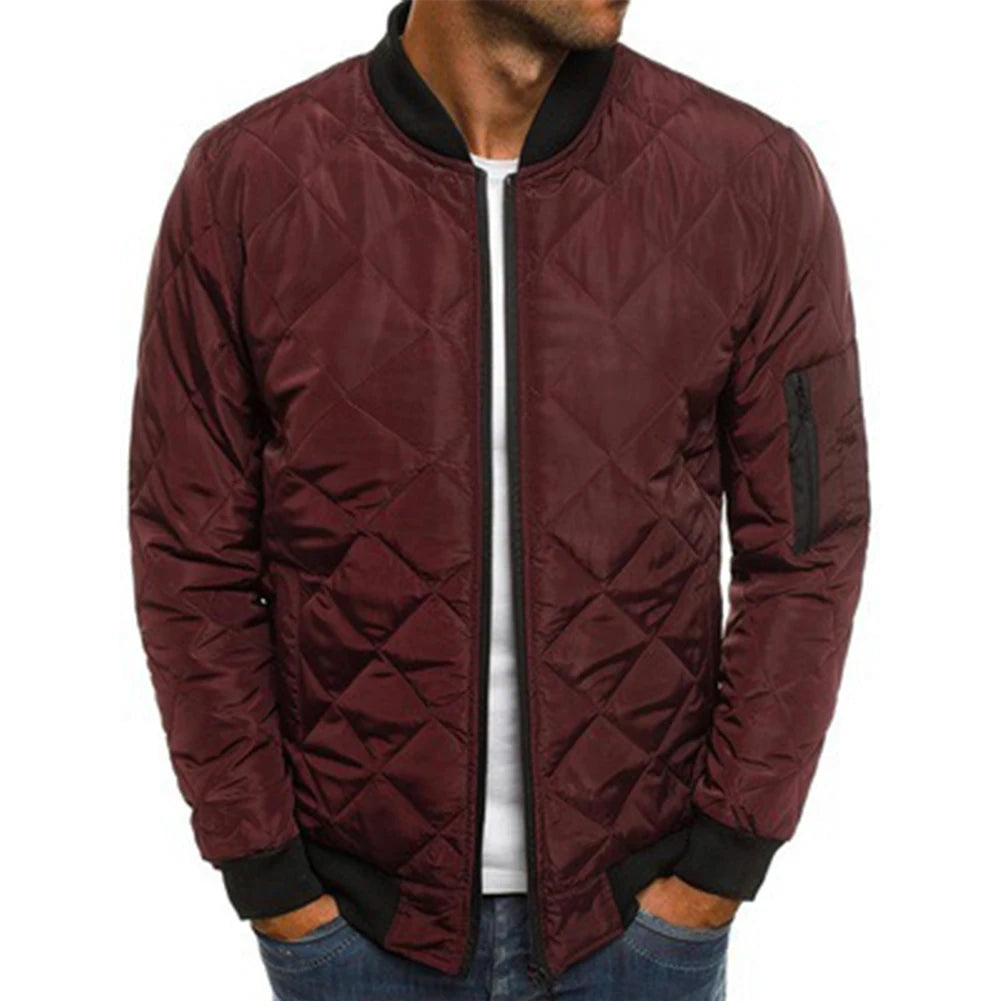 Mens Coat Mens Tops Puffer Long Sleeve Outwear Polyester Quilted Padded Solid Color Stand Collar Warm Winter Zip Up