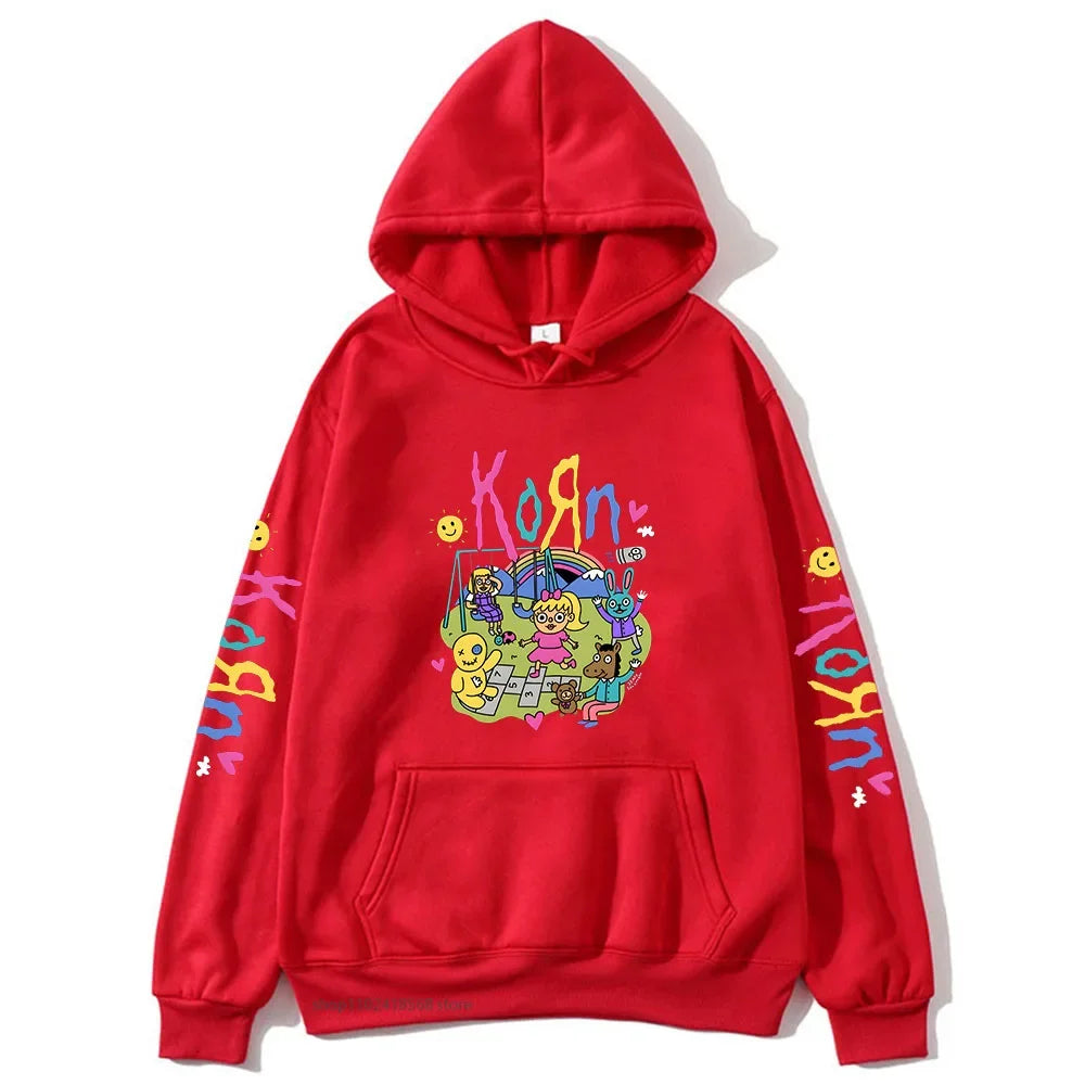 Cartoon Graphic Korn Hoodies Kawaii Music Band Print Sweatshirts Mens Clothes Winter Casual Fleece Streetwear Women Unisex Tops