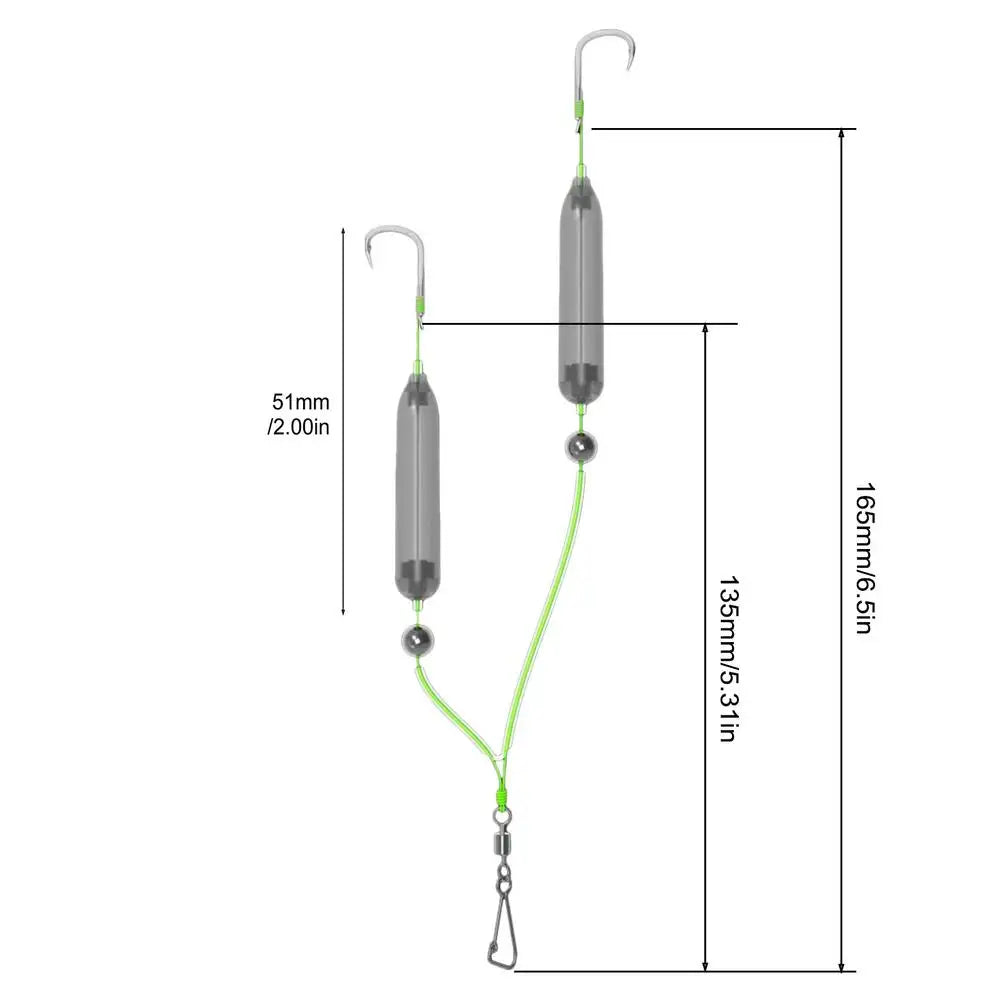 2Hooks Fishing Hair Rigs Hook Reverse Bottom Fishing Rig Reverse Anti-Snag Attractor For River Pier Offshore