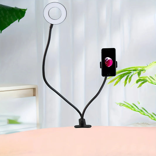 Selfie Ring Light with Phone Holder Clip-On Selfie Light Adjustable Flexible Gooseneck 2-in-1 Desk Ring Lamp for Live Streaming