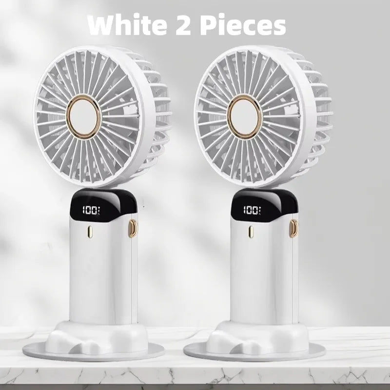 USB Handheld Mini Fan Foldable Portable Neck Hanging Fans 5 Speed USB Rechargeable Fan with Phone Stand and Display Screen