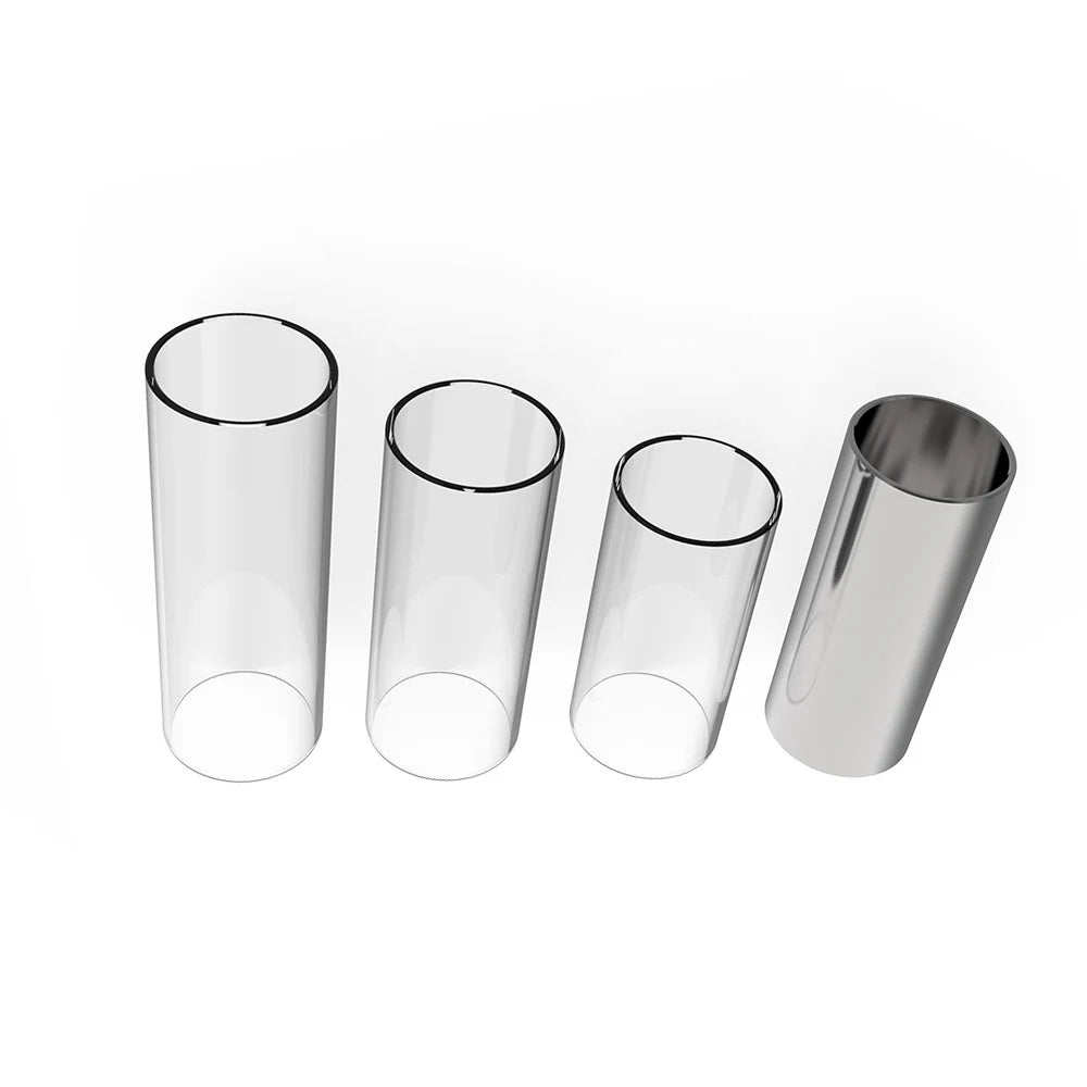 Guitar Slides Set Includes 3 Glass Slides (5.1cm/ 6cm/ 7cm) + 1 Stainless Steel Slide (6cm) + 4pcs Celluloid Thumb & Finger Pick