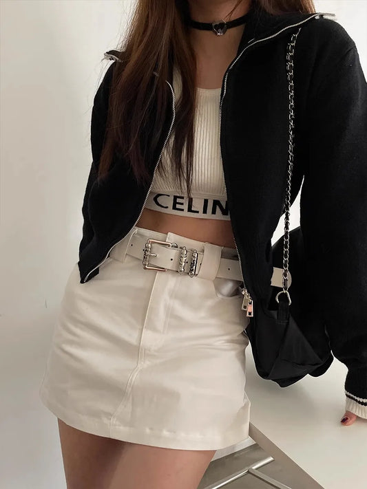 New retro Female Subculture Belt Punk Decorated Jeans Belt Personality Belt White Belt